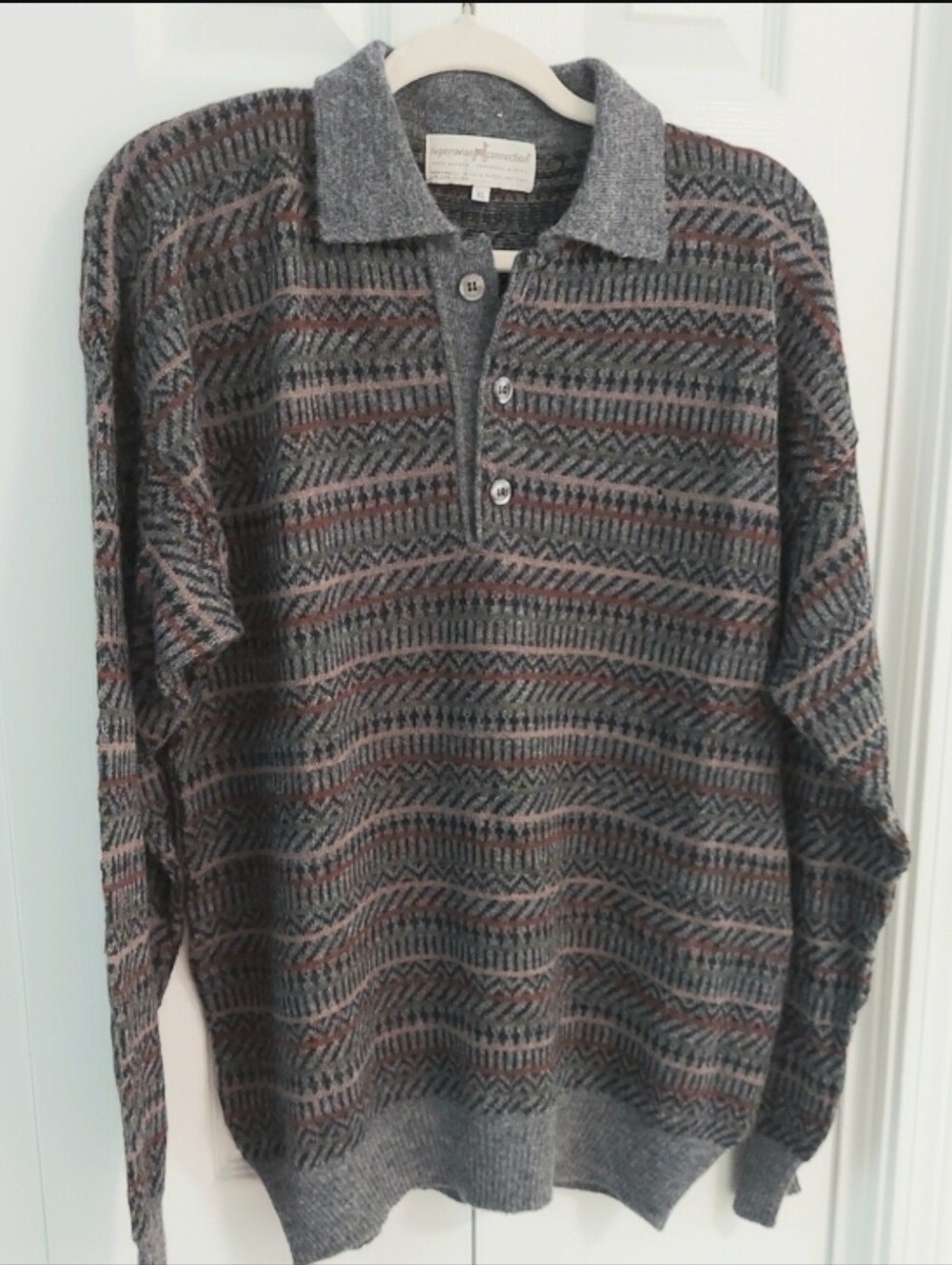 Peruvian Connection Sweater, Alpaca Wool, Size XL, Gray MultiColor